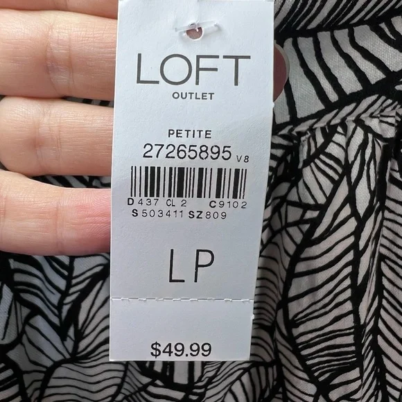 Loft Linen Blend Skirt Black Ivory Tropical Leaf Pockets NEW Womens Large Petite - Picture 5 of 10